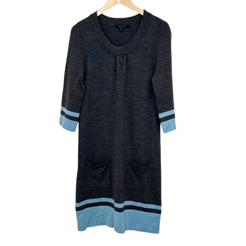BODEN Sweater Dress MIDI Gray Colorblock With Pockets Size 12/Large EUC